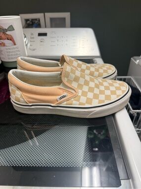 Vans Kids Peach and Cream Checkerboard Slip-On Sneakers